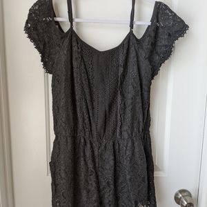 Black xhilaration lace romper with pockets